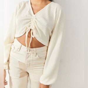 urban outfitters cream sweater size small scrunch tie middle waffle thermal